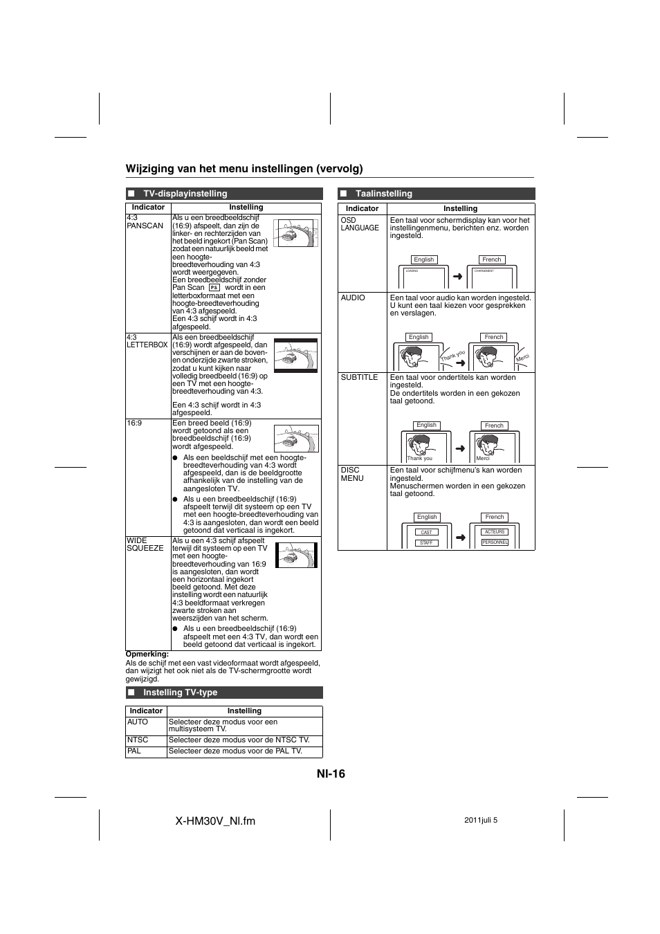 Nl-16, X-hm30v_nl.fm, Wijziging van het menu instellingen (vervolg) | Pioneer X-HM30V-S User Manual | Page 236 / 268