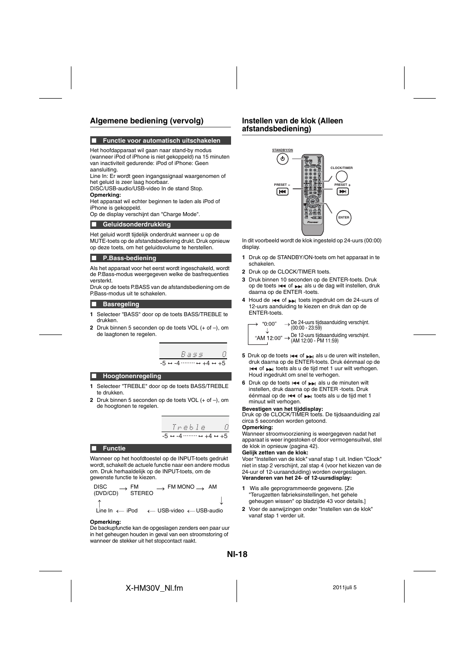 Instellen van de klok (alleen afstandsbediening), Nl-18 | Pioneer X-HM30V-S User Manual | Page 238 / 268