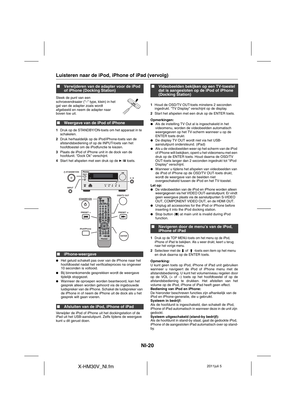 Nl-20, X-hm30v_nl.fm, Luisteren naar de ipod, iphone of ipad (vervolg) | Pioneer X-HM30V-S User Manual | Page 240 / 268
