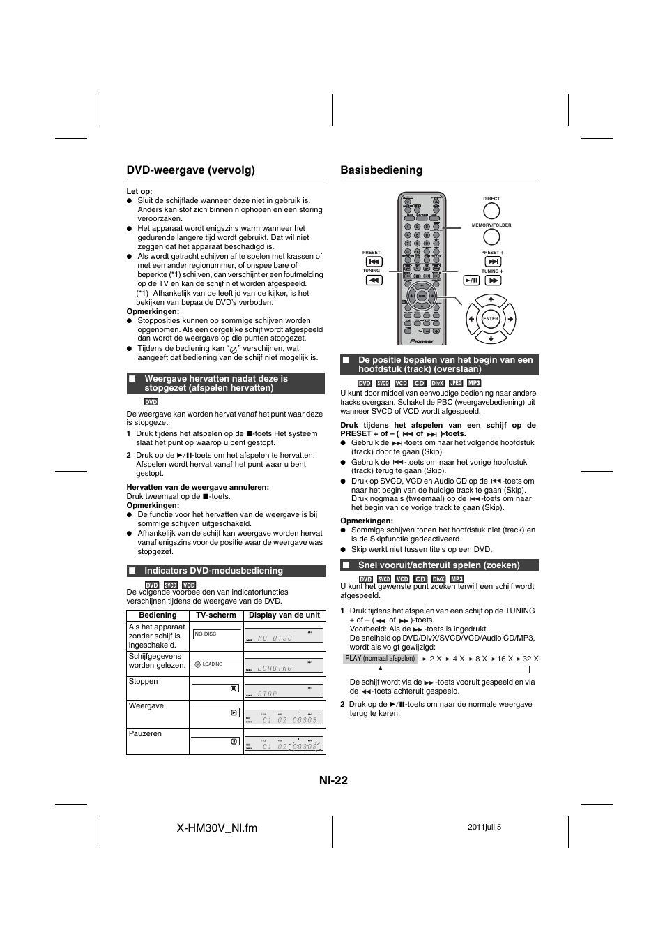 Basisbediening - 23, Nl-22, X-hm30v_nl.fm | Dvd-weergave (vervolg), Basisbediening | Pioneer X-HM30V-S User Manual | Page 242 / 268