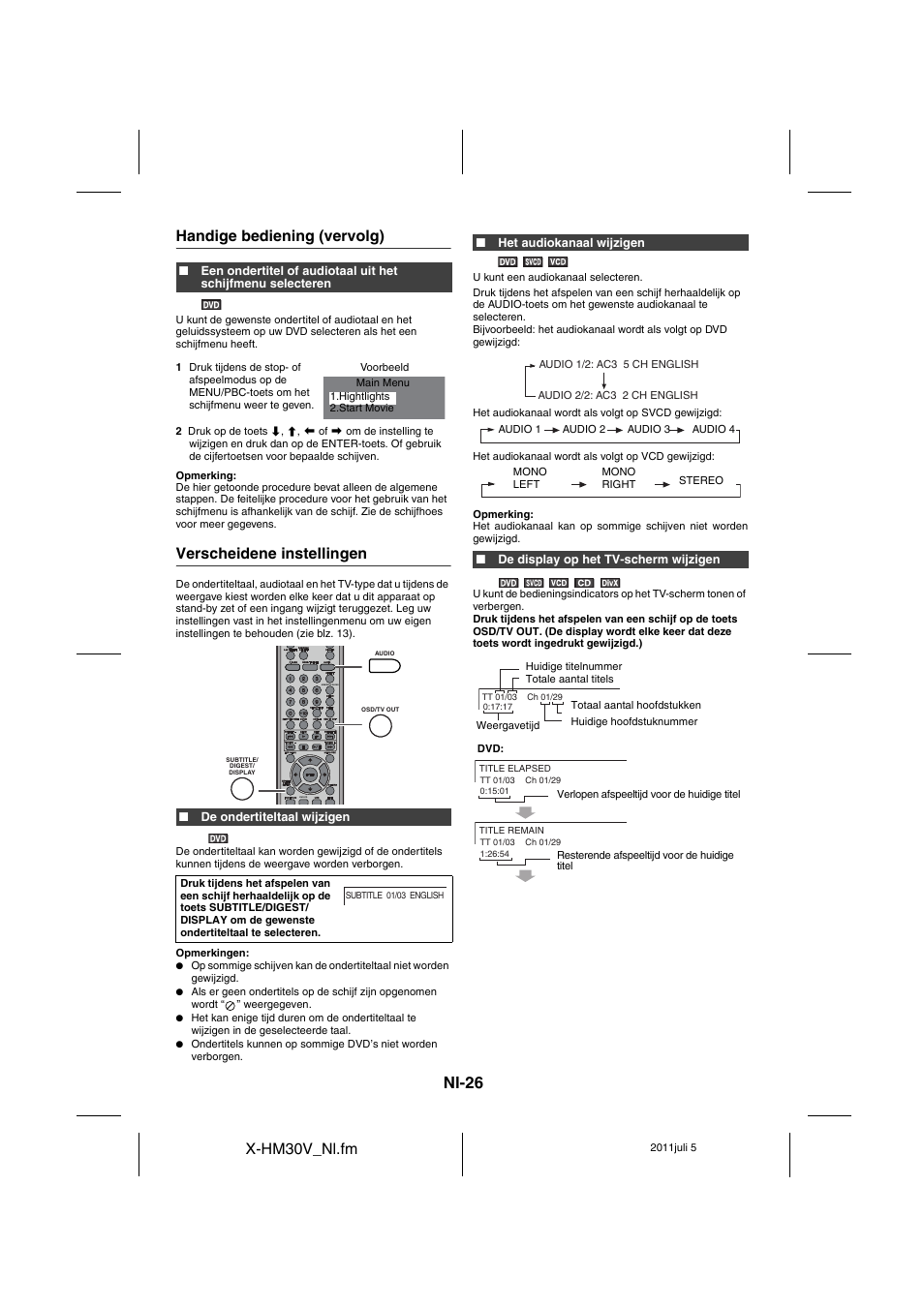 Verscheidene instellingen - 27, Nl-26, X-hm30v_nl.fm | Handige bediening (vervolg), Verscheidene instellingen | Pioneer X-HM30V-S User Manual | Page 246 / 268