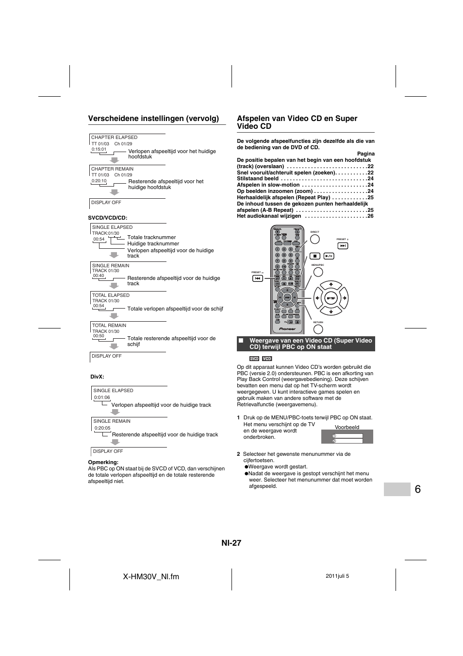 Afspelen van video cd en super video cd - 29, Nl-27, X-hm30v_nl.fm | Verscheidene instellingen (vervolg), Afspelen van video cd en super video cd | Pioneer X-HM30V-S User Manual | Page 247 / 268