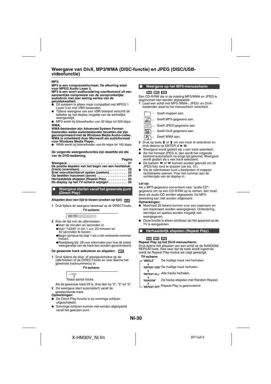 Usb-videofunctie) - 32, Nl-30 | Pioneer X-HM30V-S User Manual | Page 250 / 268