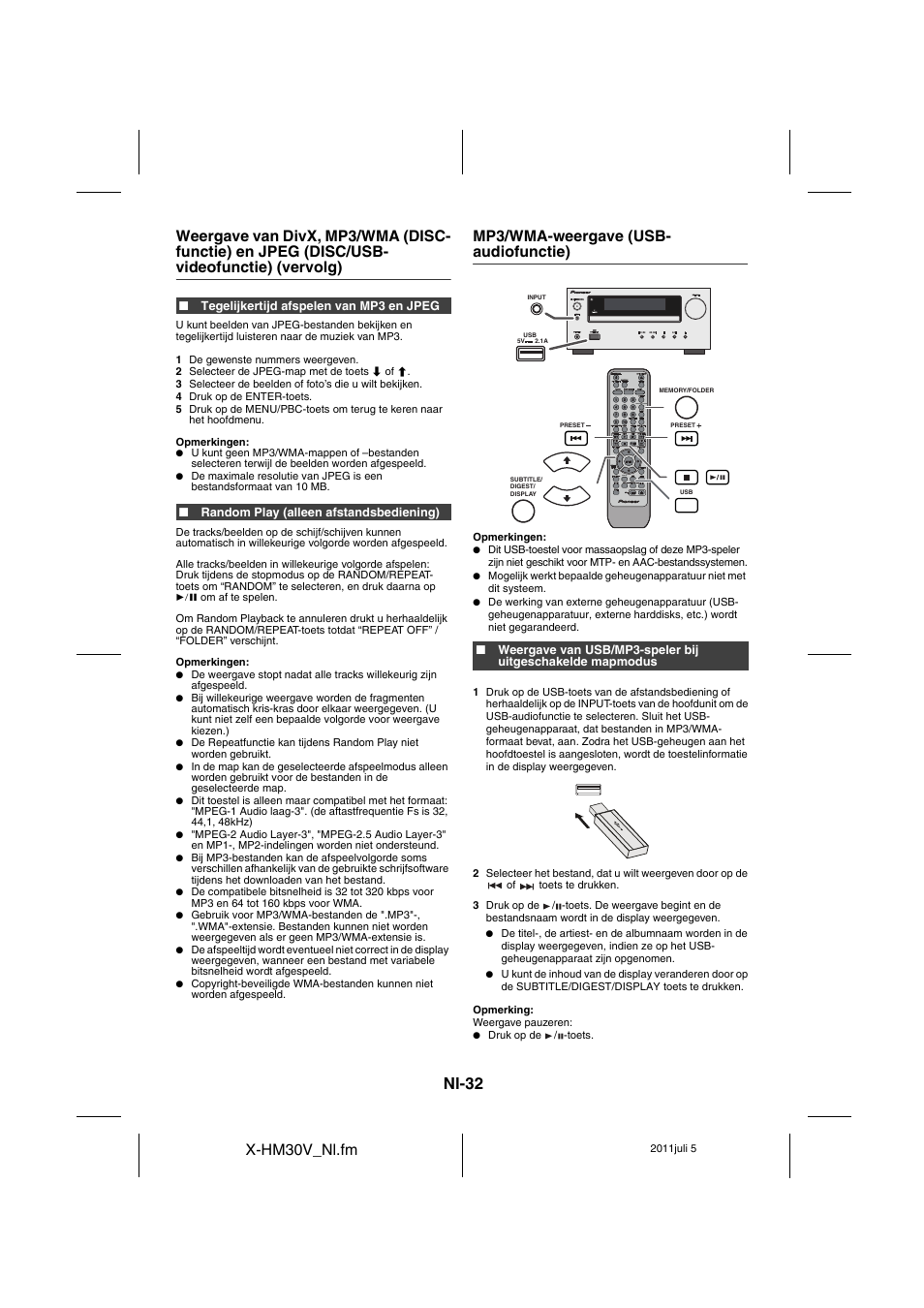 Mp3/wma-weergave (usb-audiofunctie) - 35, Nl-32, X-hm30v_nl.fm | Mp3/wma-weergave (usb- audiofunctie) | Pioneer X-HM30V-S User Manual | Page 252 / 268
