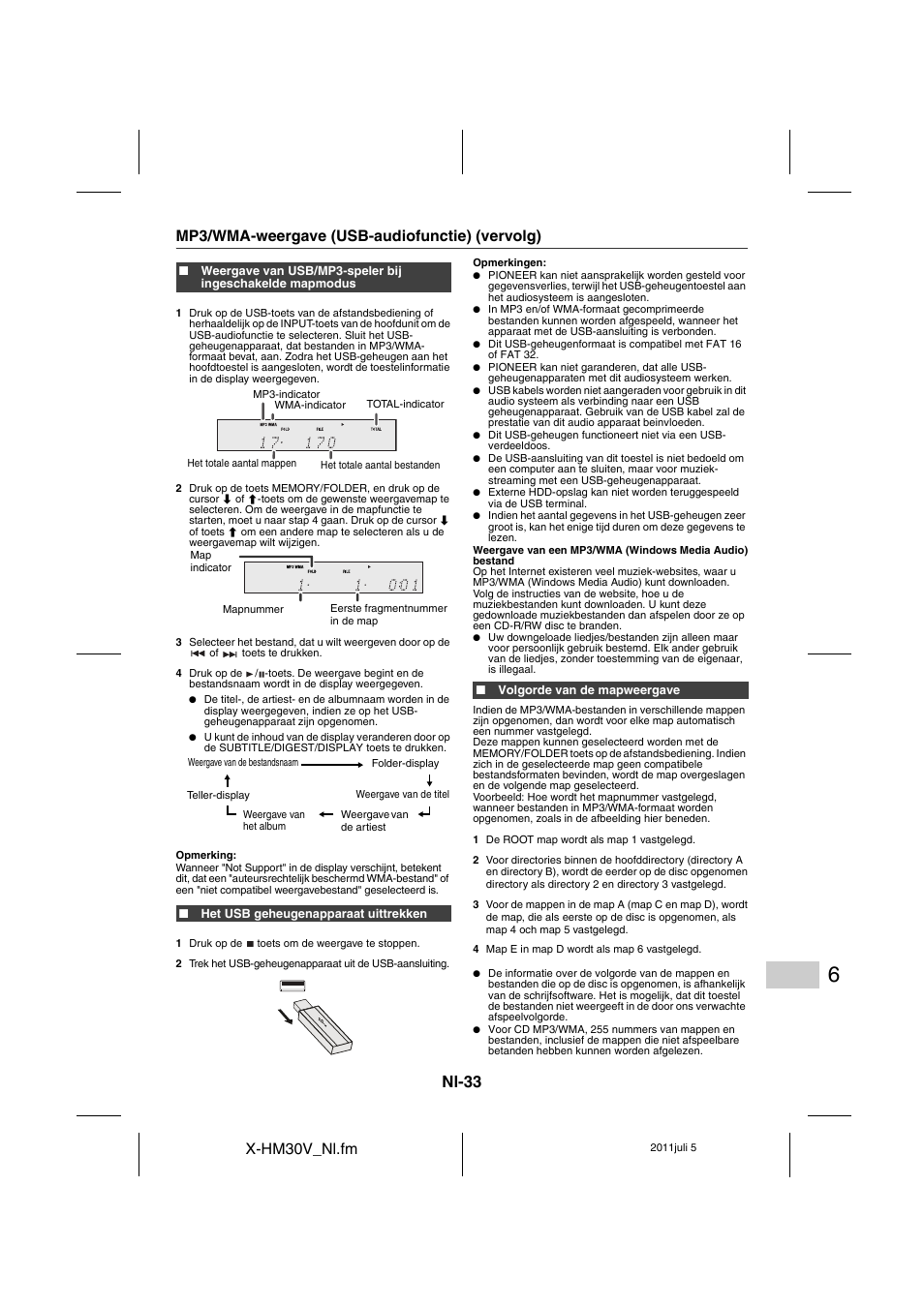 Nl-33, X-hm30v_nl.fm, Mp3/wma-weergave (usb-audiofunctie) (vervolg) | Pioneer X-HM30V-S User Manual | Page 253 / 268