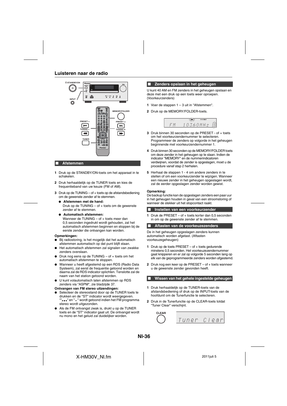 Luisteren naar de radio, Nl-36, X-hm30v_nl.fm | Pioneer X-HM30V-S User Manual | Page 256 / 268