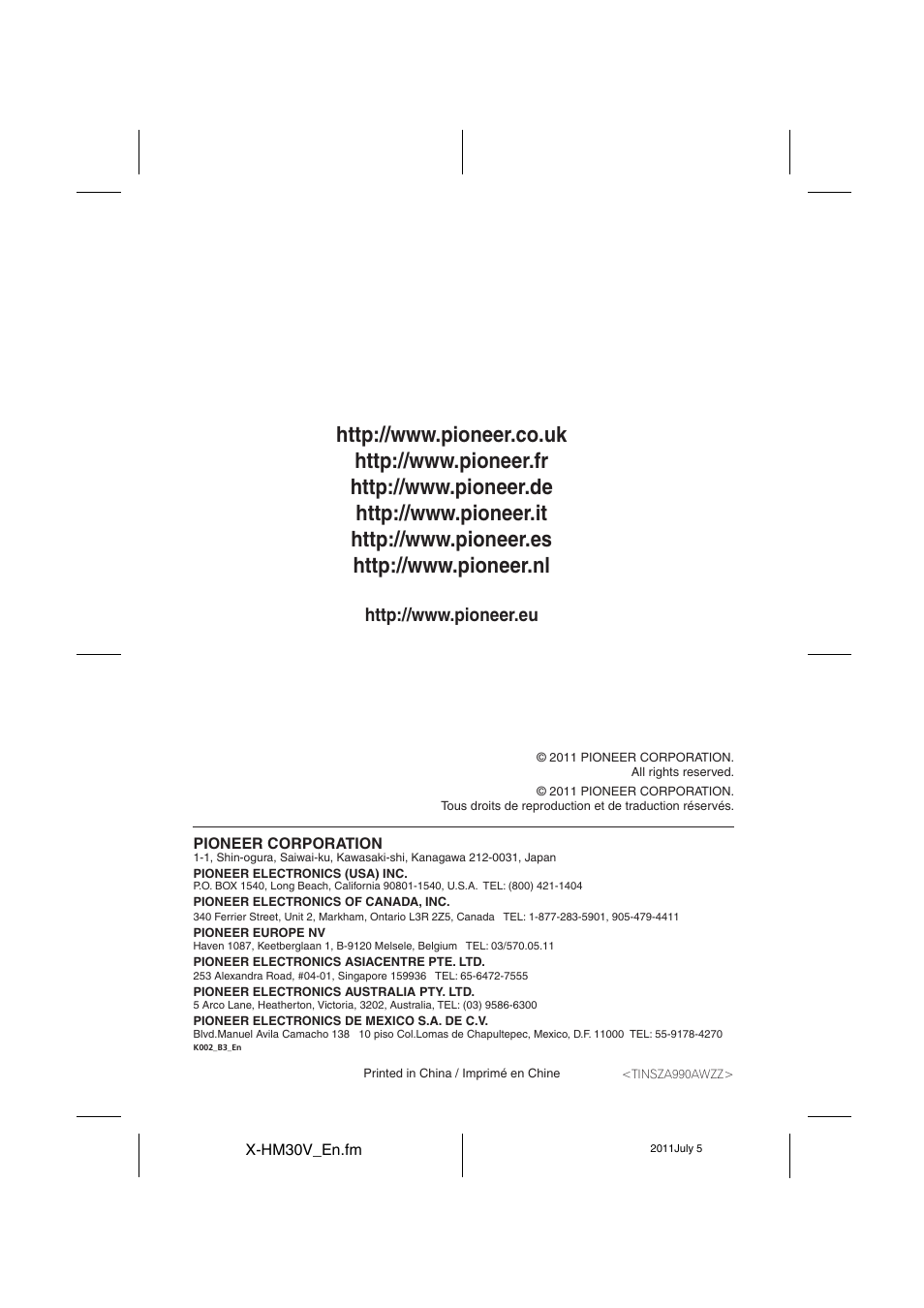 Pioneer X-HM30V-S User Manual | Page 268 / 268
