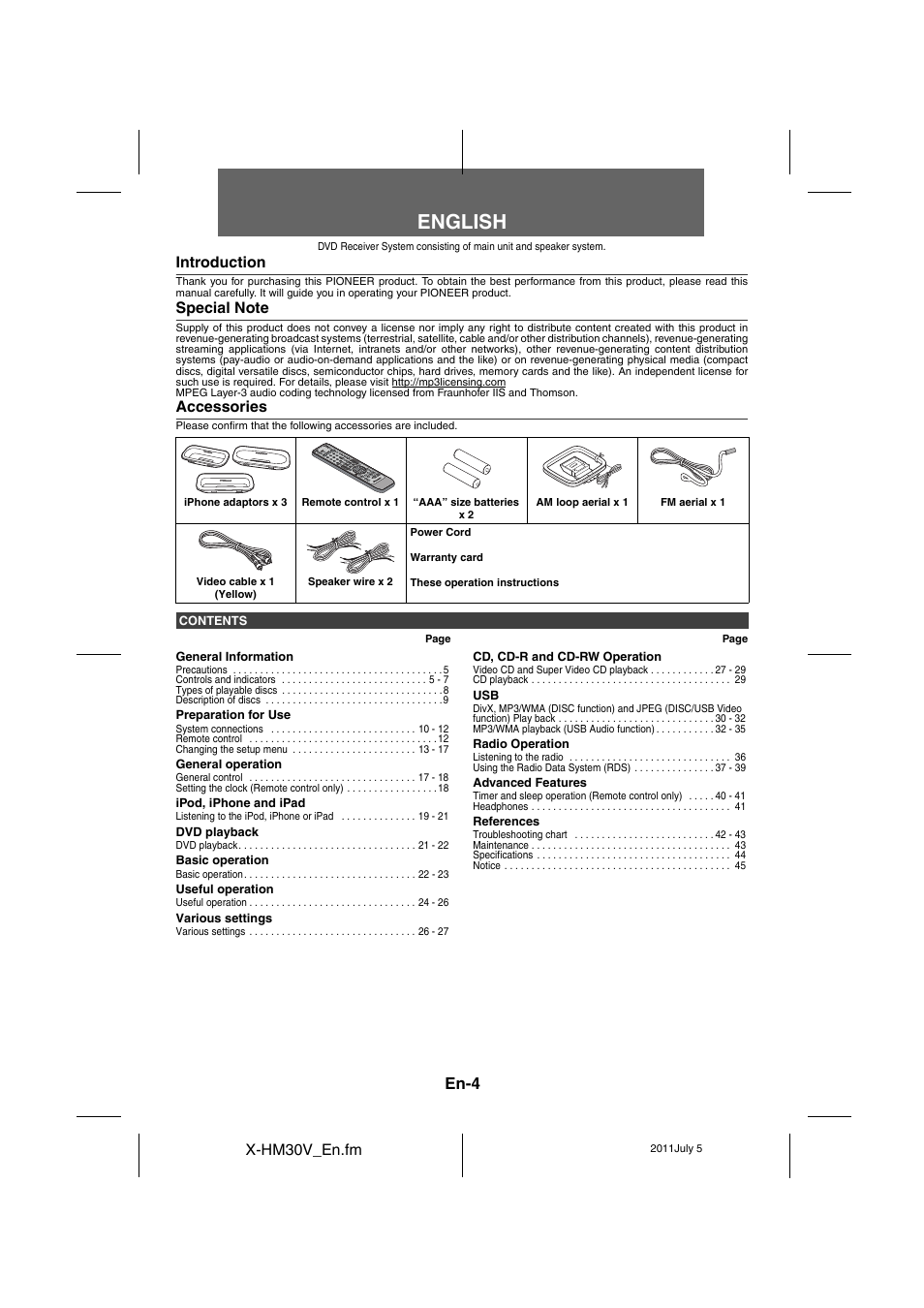 Dvd receiver system, Operating instructions | mode d’emploi | bedien, English | En-4 | Pioneer X-HM30V-S User Manual | Page 4 / 268
