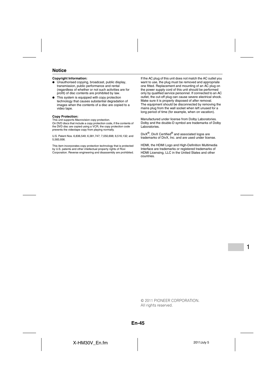Notice | Pioneer X-HM30V-S User Manual | Page 45 / 268