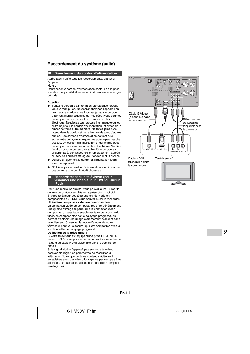 Fr-11, X-hm30v_fr.fm, Raccordement du système (suite) | Pioneer X-HM30V-S User Manual | Page 55 / 268