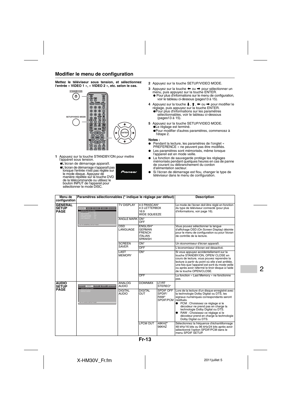 Modifier le menu de configuration - 17, Fr-13, X-hm30v_fr.fm | Modifier le menu de configuration | Pioneer X-HM30V-S User Manual | Page 57 / 268