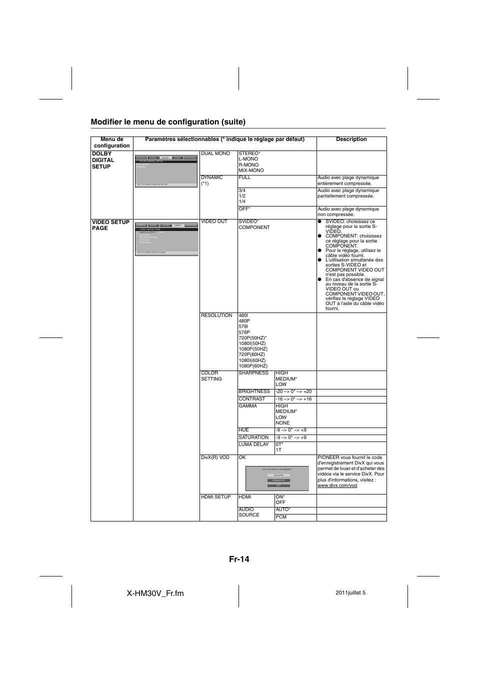 Fr-14, X-hm30v_fr.fm, Modifier le menu de configuration (suite) | Pioneer X-HM30V-S User Manual | Page 58 / 268