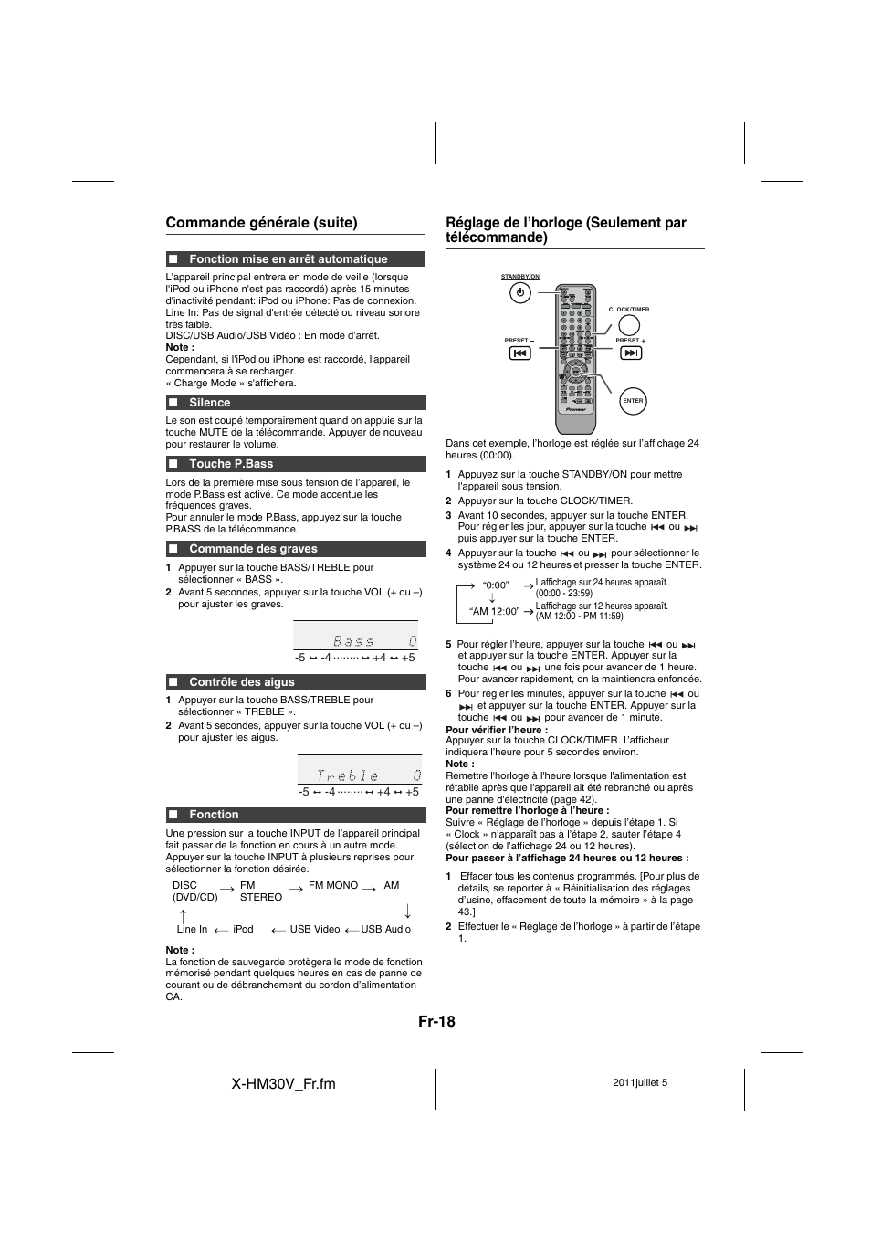Réglage de l’horloge (seulement par télécommande), Fr-18 | Pioneer X-HM30V-S User Manual | Page 62 / 268