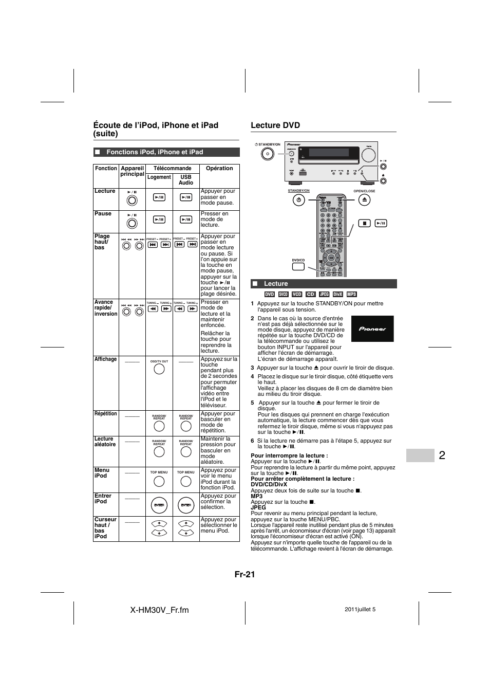 Lecture dvd - 22, Fr-21, X-hm30v_fr.fm | Pioneer X-HM30V-S User Manual | Page 65 / 268