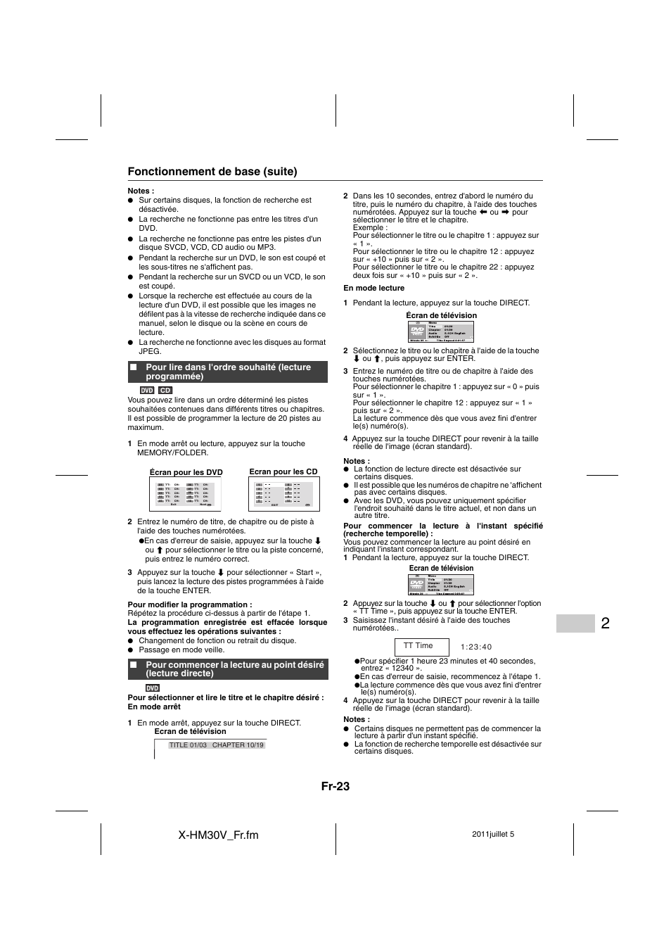 Fr-23, X-hm30v_fr.fm, Fonctionnement de base (suite) | Pioneer X-HM30V-S User Manual | Page 67 / 268