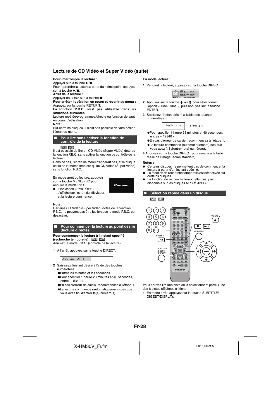Fr-28, X-hm30v_fr.fm, Lecture de cd vidéo et super vidéo (suite) | Pioneer X-HM30V-S User Manual | Page 72 / 268