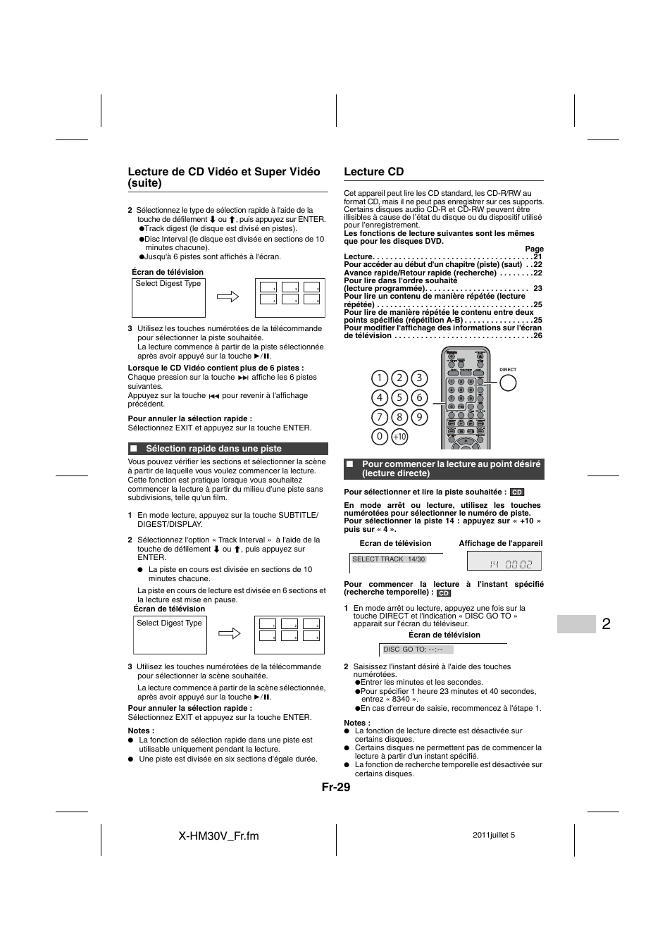 Lecture cd, Fr-29, X-hm30v_fr.fm | Lecture de cd vidéo et super vidéo (suite) | Pioneer X-HM30V-S User Manual | Page 73 / 268