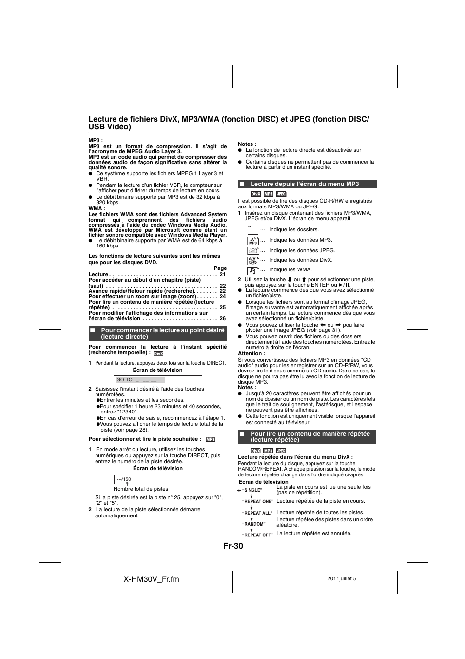 Fonction disc/usb vidéo) - 32, Fr-30, X-hm30v_fr.fm | Pioneer X-HM30V-S User Manual | Page 74 / 268