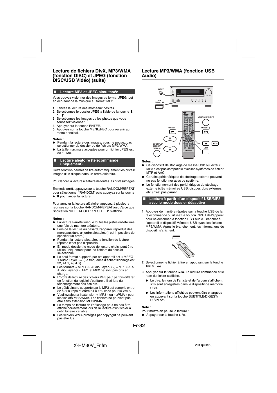 Lecture mp3/wma (fonction usb audio) - 35, Fr-32, X-hm30v_fr.fm | Lecture mp3/wma (fonction usb audio) | Pioneer X-HM30V-S User Manual | Page 76 / 268