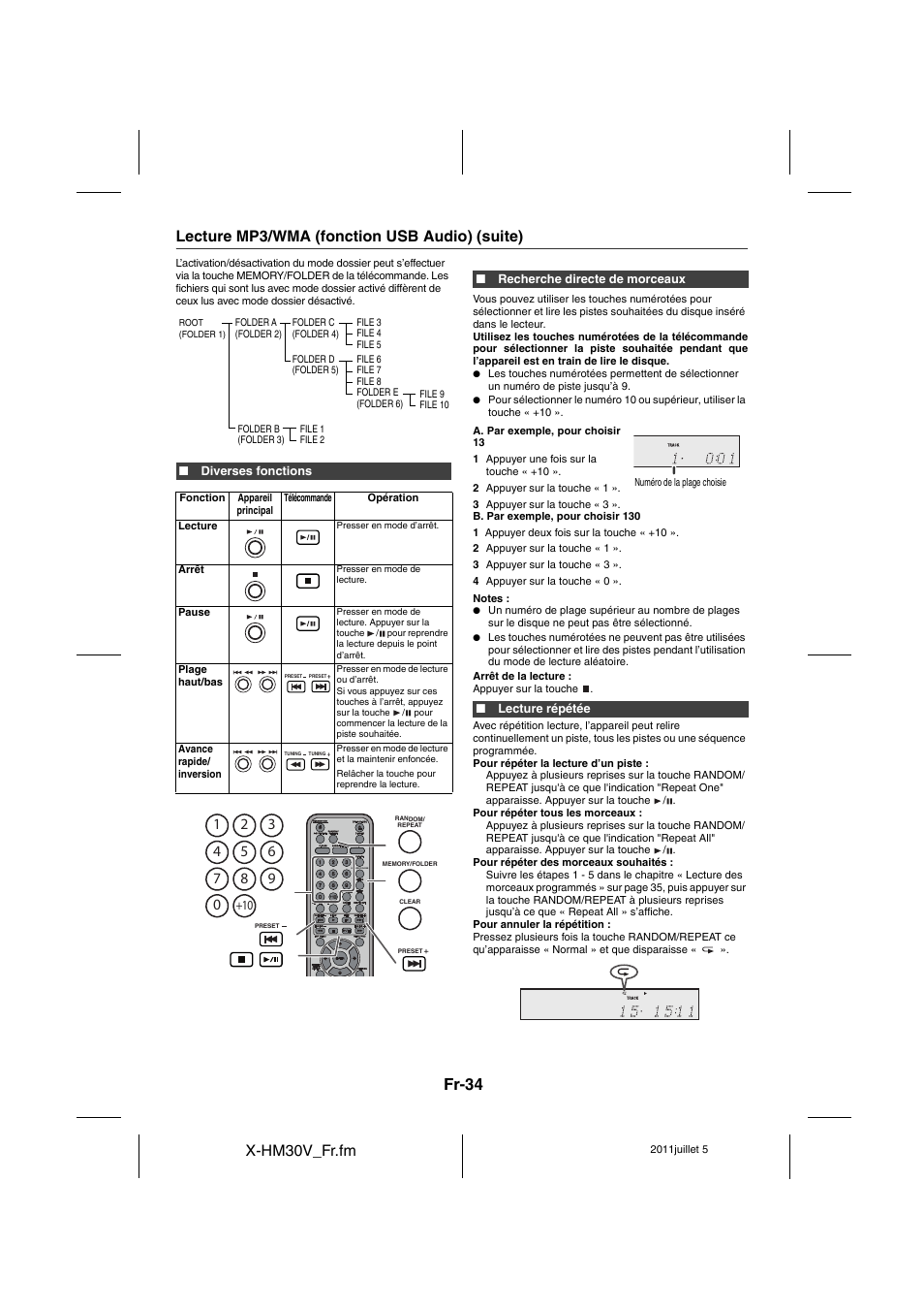 Fr-34, X-hm30v_fr.fm, Lecture mp3/wma (fonction usb audio) (suite) | Pioneer X-HM30V-S User Manual | Page 78 / 268