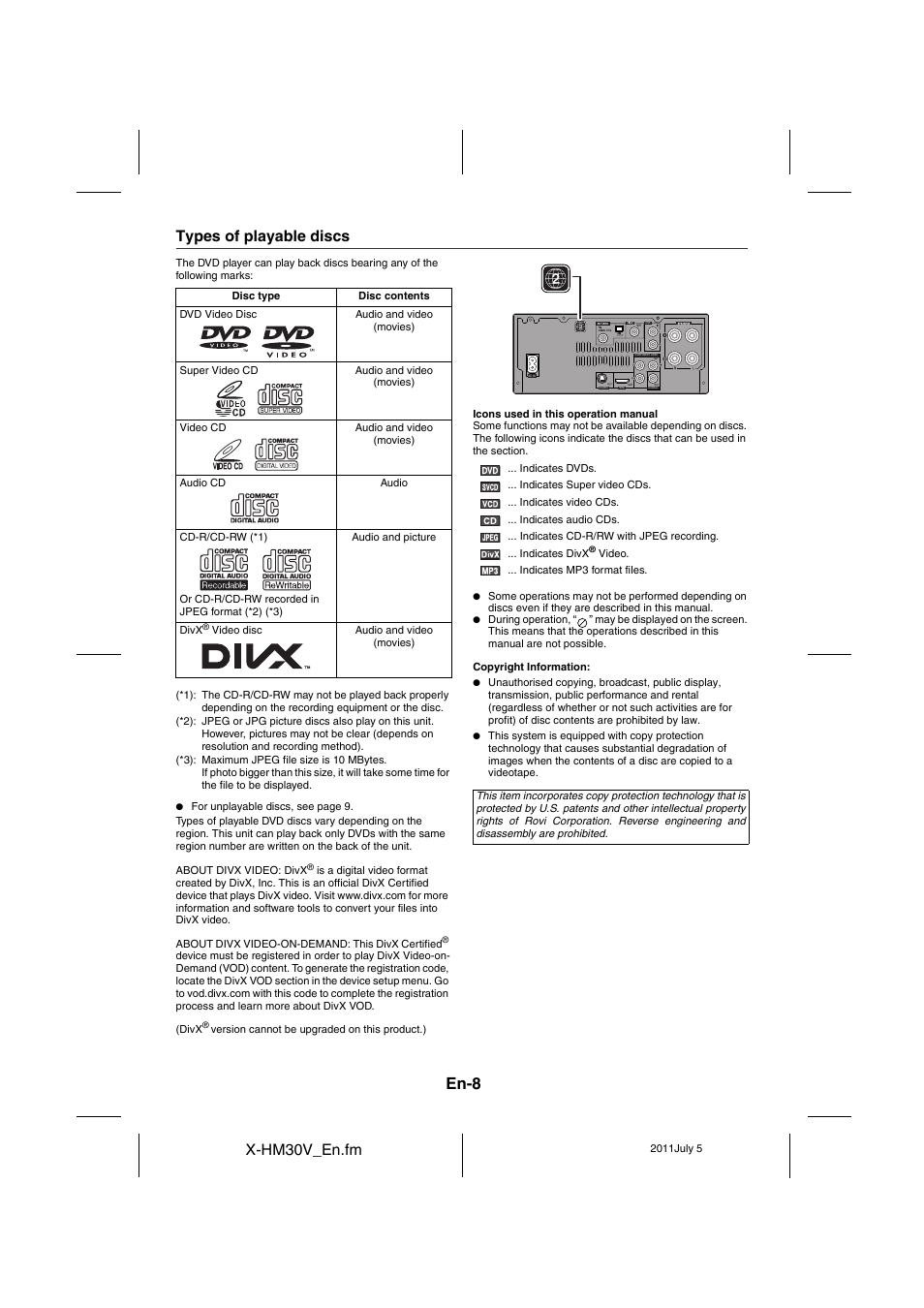 Types of playable discs, En-8, X-hm30v_en.fm | Pioneer X-HM30V-S User Manual | Page 8 / 268