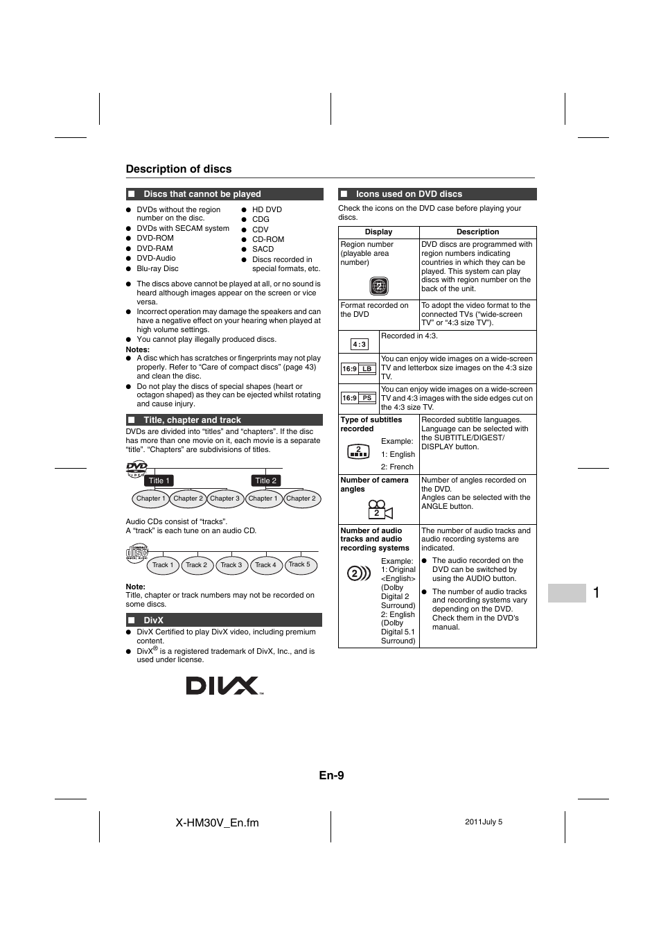 Description of discs, En-9, X-hm30v_en.fm | Pioneer X-HM30V-S User Manual | Page 9 / 268