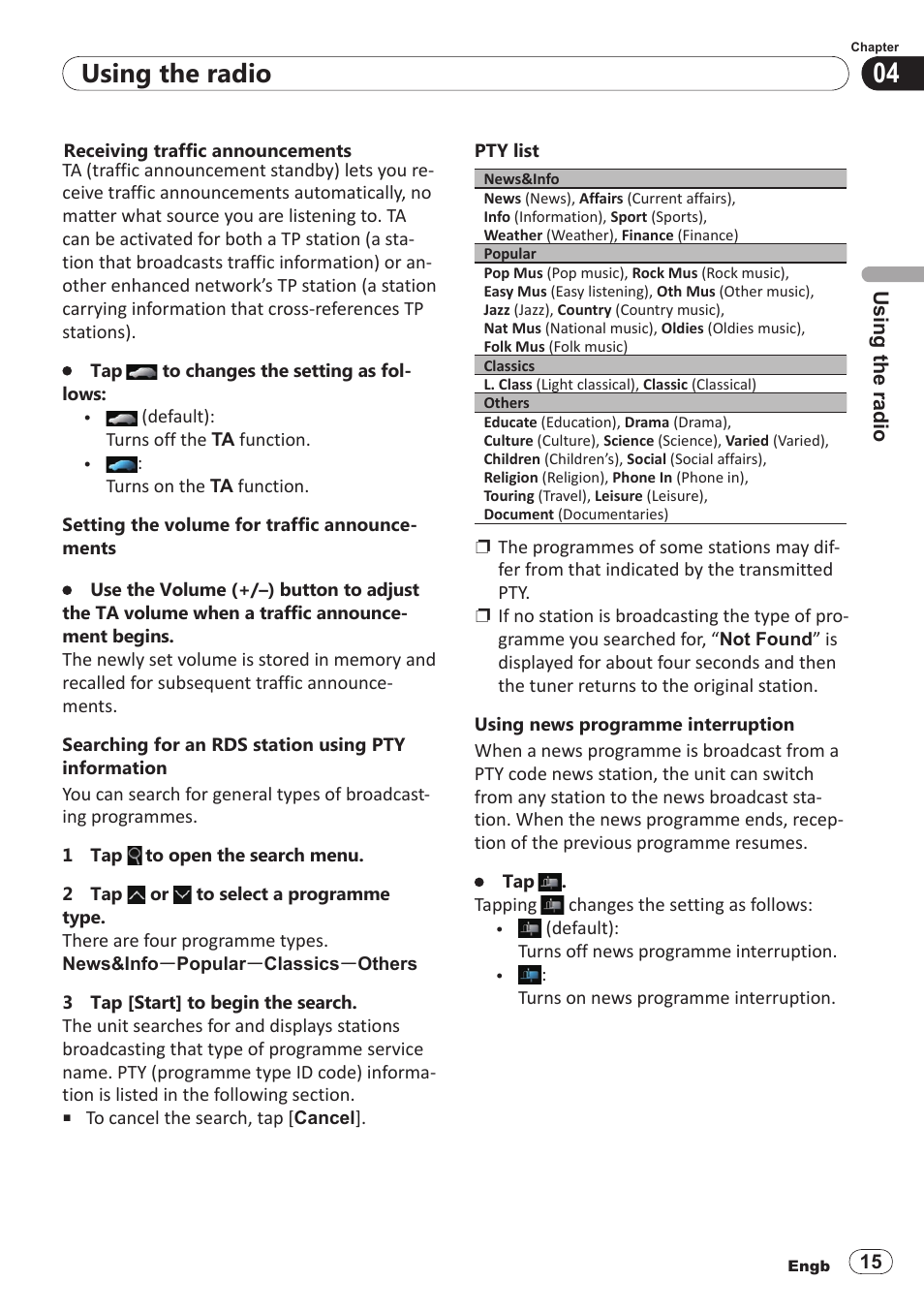 Using the radio | Pioneer SPH-DA100 User Manual | Page 15 / 54