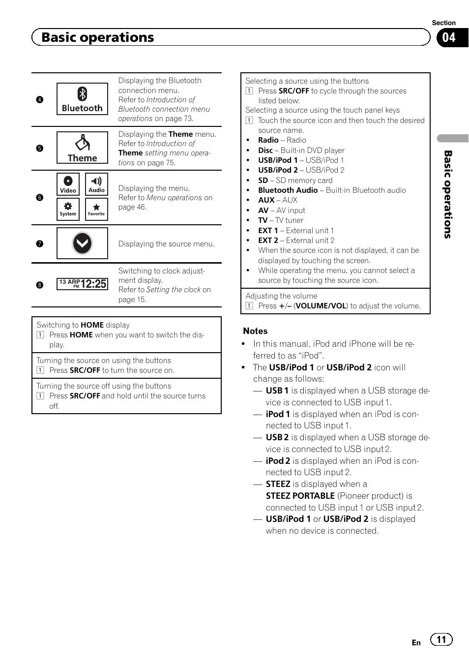 Basic operations | Pioneer AVH-P8400BT User Manual | Page 11 / 120