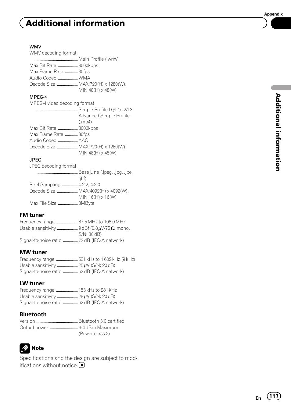 Additional information | Pioneer AVH-P8400BT User Manual | Page 117 / 120