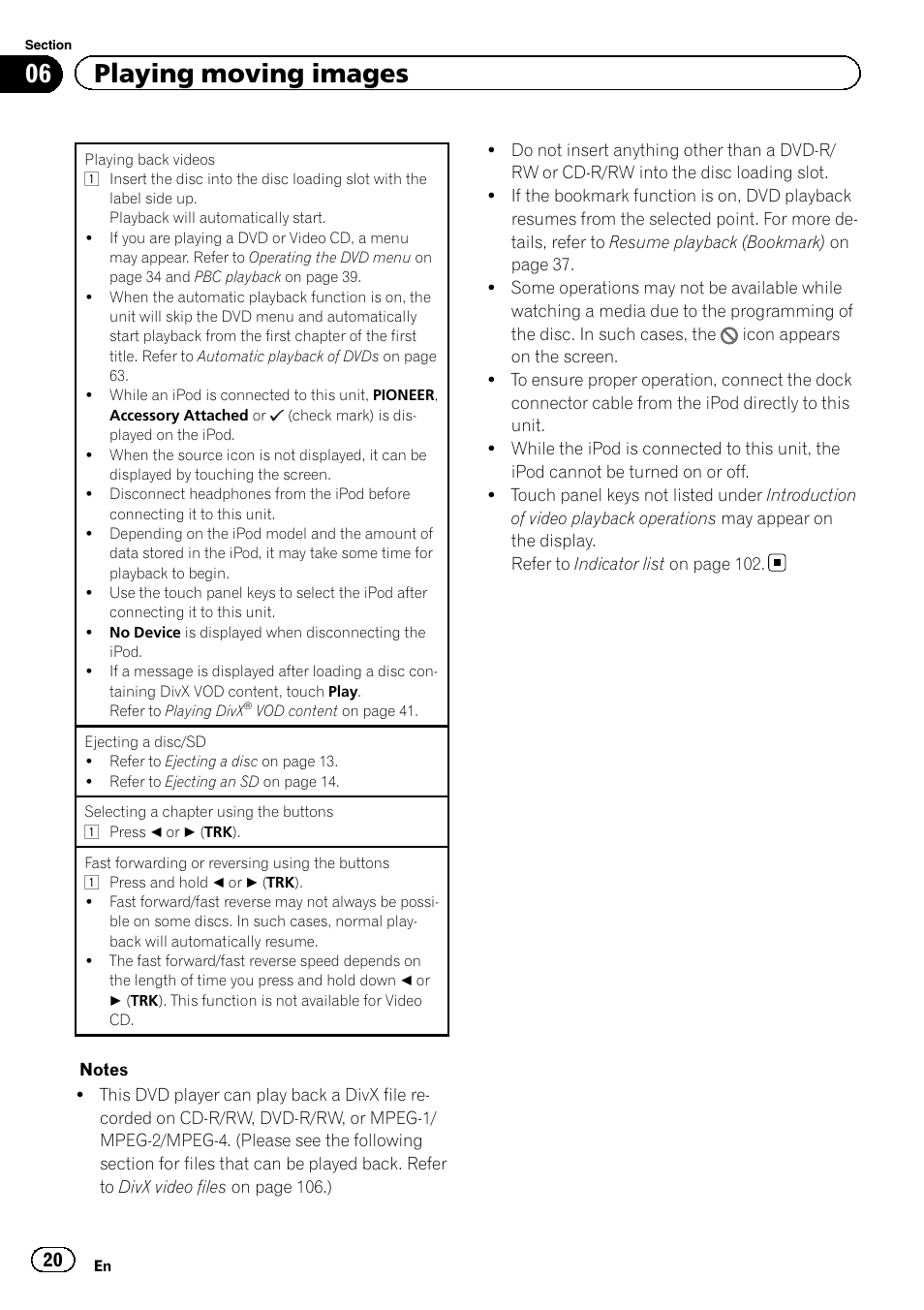 06 playing moving images | Pioneer AVH-P8400BT User Manual | Page 20 / 120