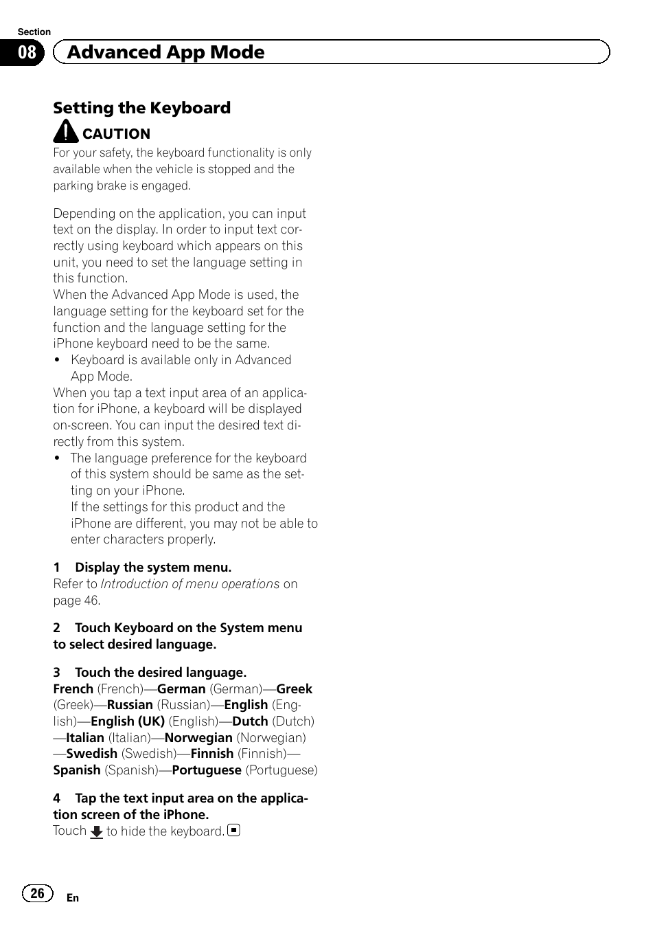 08 advanced app mode, Setting the keyboard | Pioneer AVH-P8400BT User Manual | Page 26 / 120