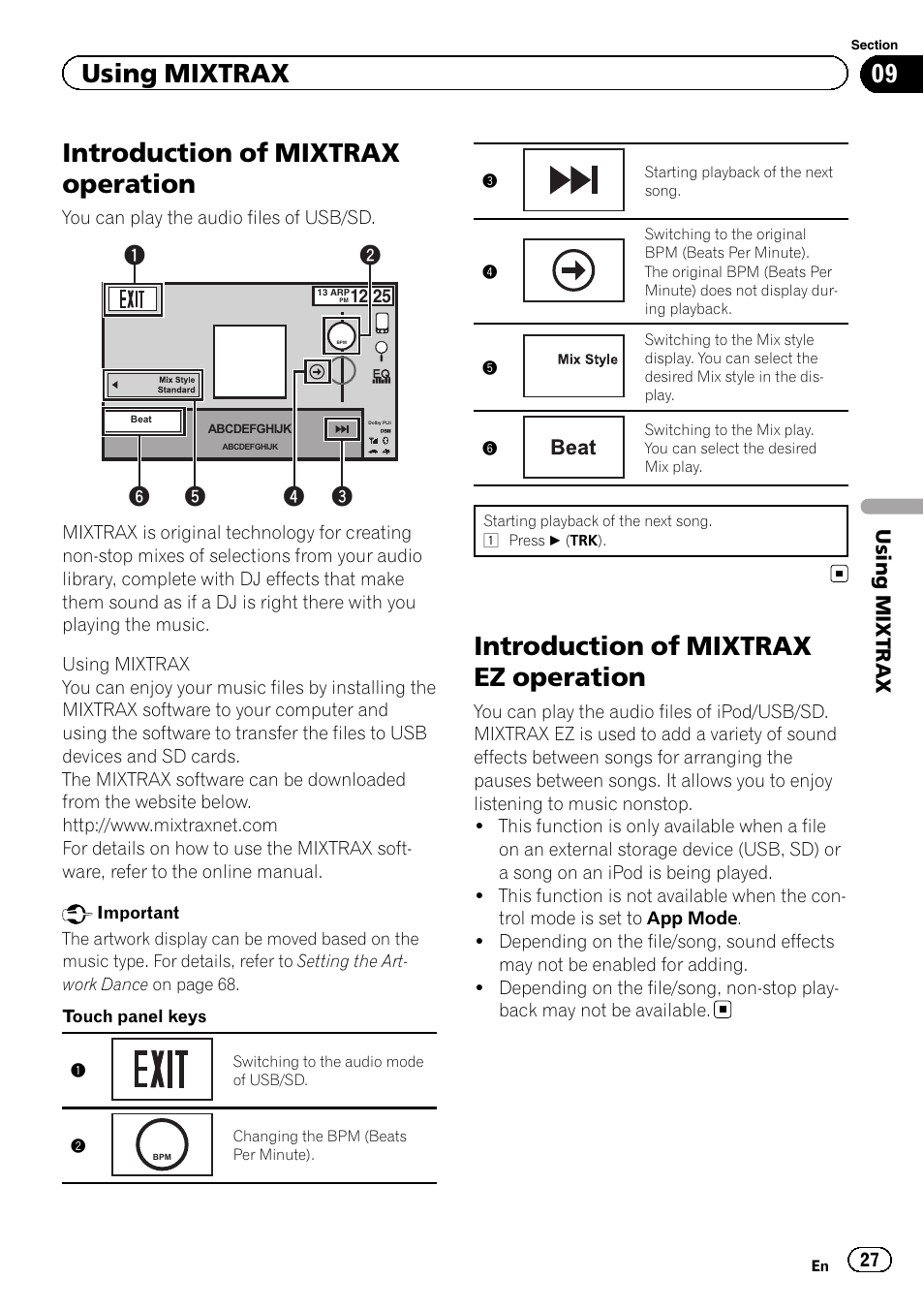 Using mixtrax introduction of mixtrax operation, Introduction of mixtrax ez operation, Introduction of mixtrax operation | Using mixtrax | Pioneer AVH-P8400BT User Manual | Page 27 / 120