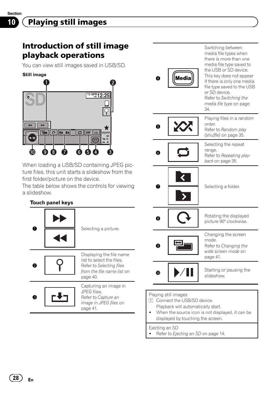Operations, Introduction of still image playback operations, 10 playing still images | Pioneer AVH-P8400BT User Manual | Page 28 / 120
