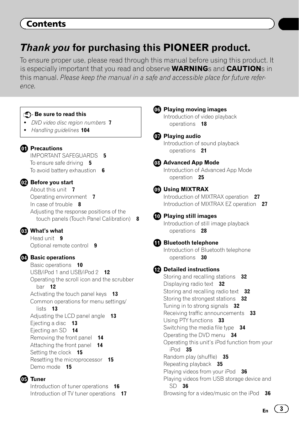 Pioneer AVH-P8400BT User Manual | Page 3 / 120