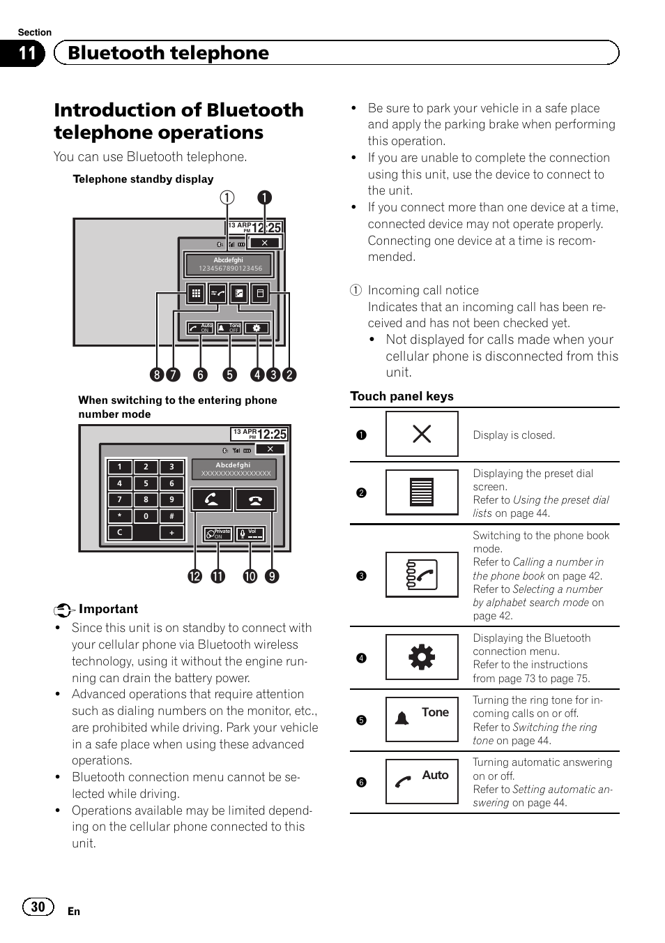 Operations, Introduction of bluetooth telephone operations, 11 bluetooth telephone | 9a c b, You can use bluetooth telephone | Pioneer AVH-P8400BT User Manual | Page 30 / 120