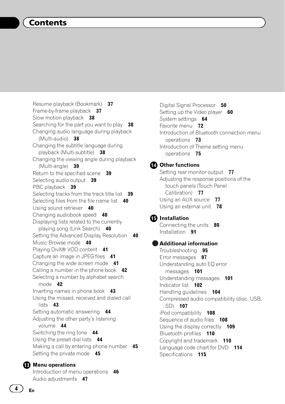 Pioneer AVH-P8400BT User Manual | Page 4 / 120
