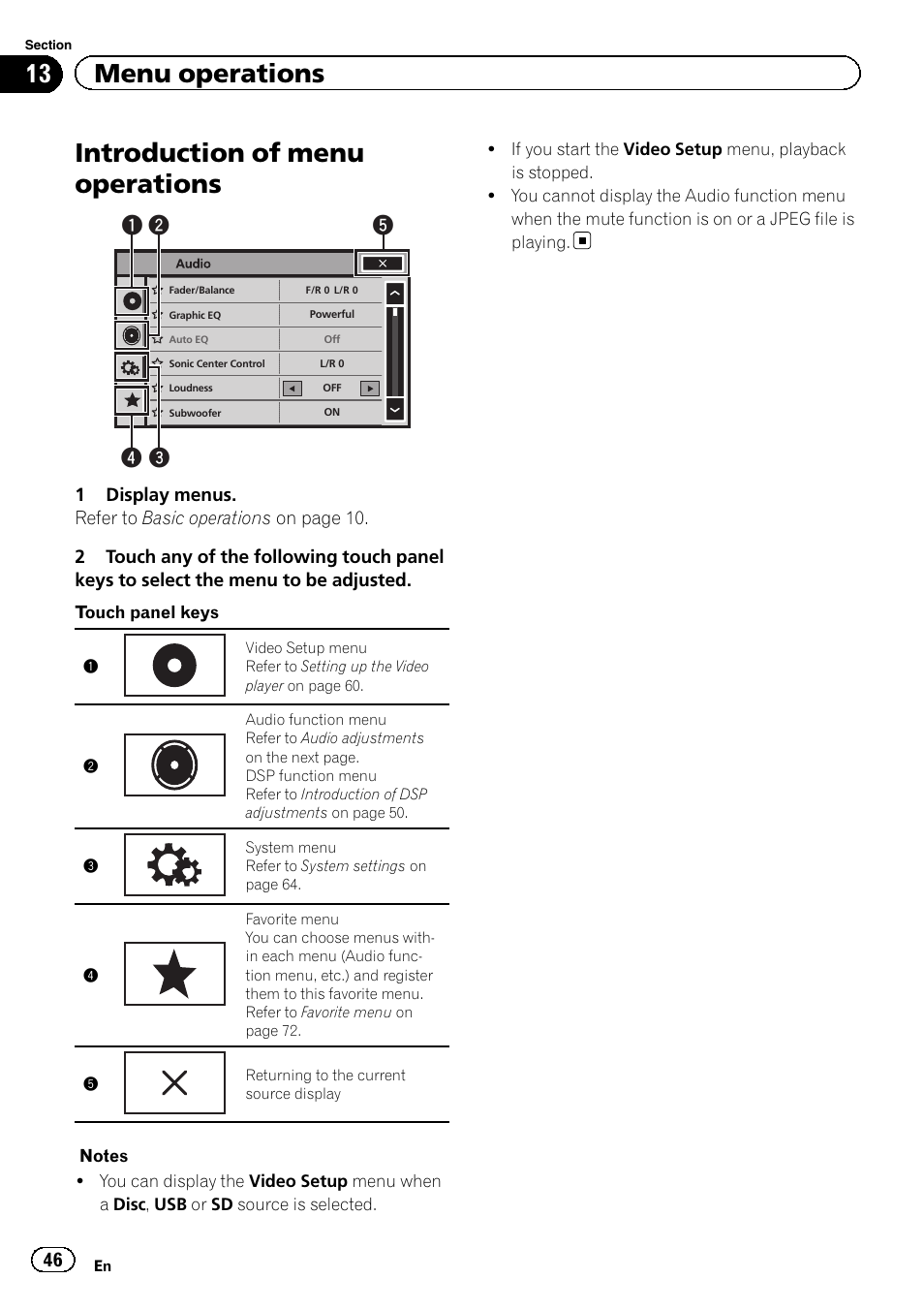 Menu operations introduction of menu operations, Introduction of menu operations, 13 menu operations | Pioneer AVH-P8400BT User Manual | Page 46 / 120