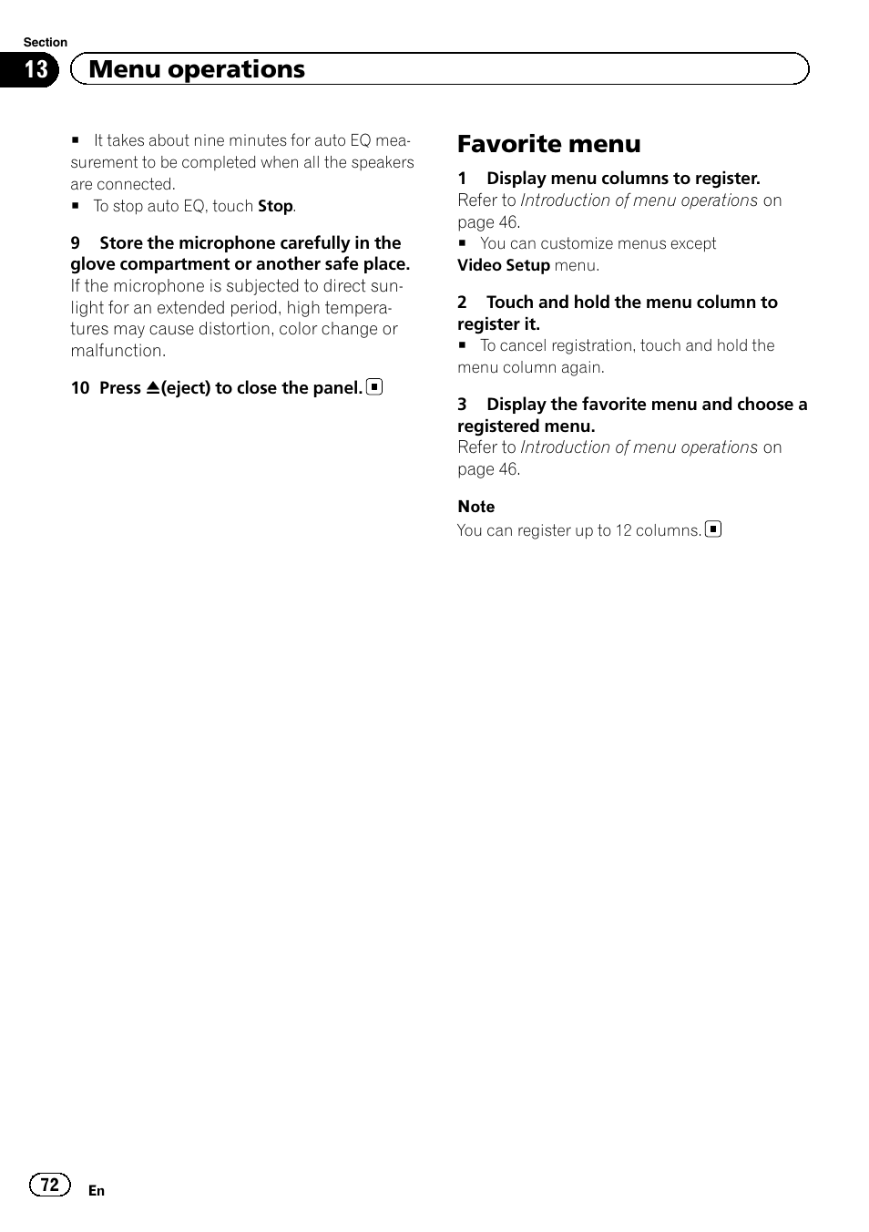 Favorite menu, 13 menu operations | Pioneer AVH-P8400BT User Manual | Page 72 / 120