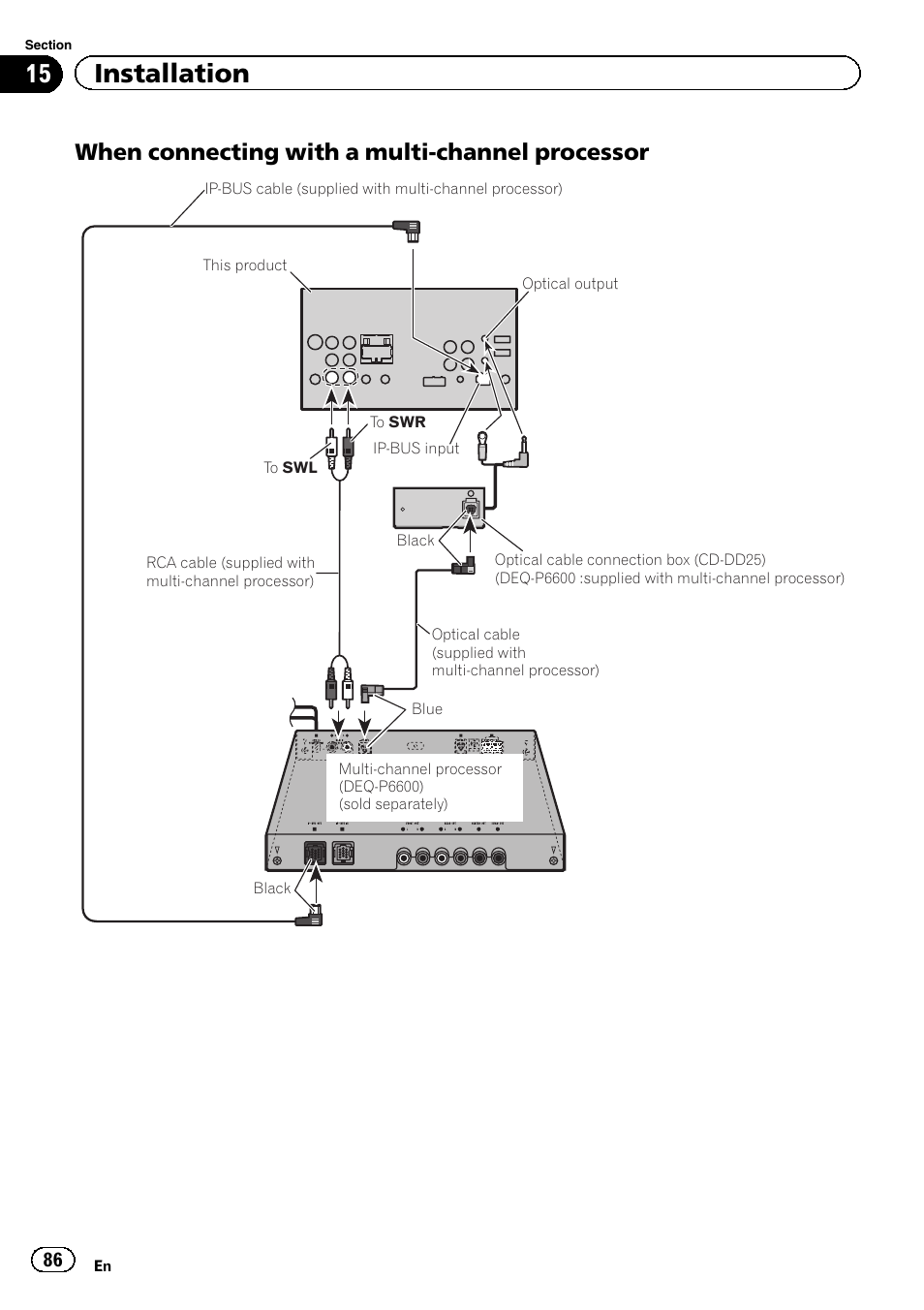 15 installation, When connecting with a multi-channel processor | Pioneer AVH-P8400BT User Manual | Page 86 / 120