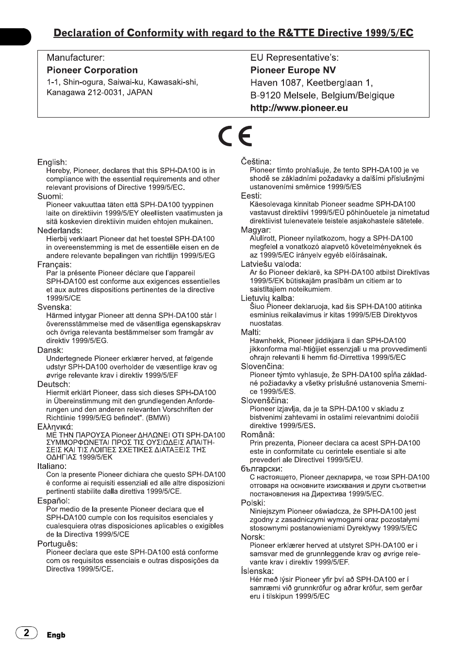 Pioneer SPH-DA100 User Manual | Page 2 / 76