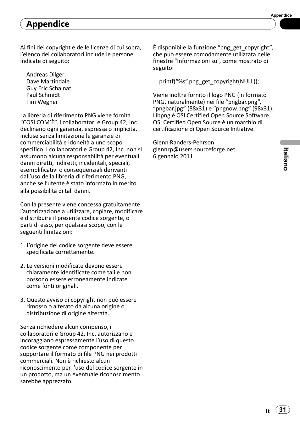 Appendice | Pioneer SPH-DA100 User Manual | Page 31 / 76