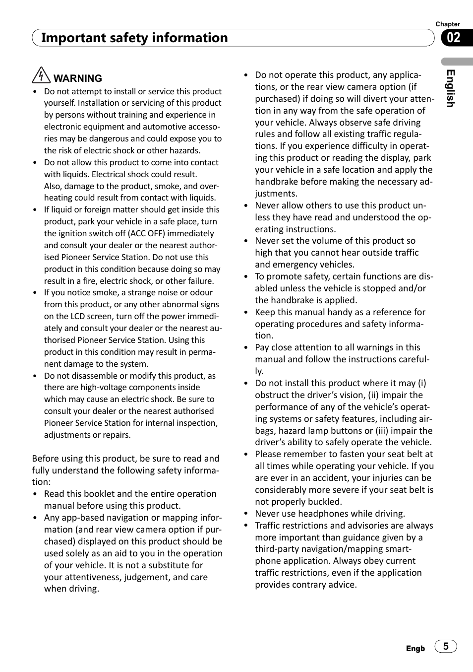 Important safety information | Pioneer SPH-DA100 User Manual | Page 5 / 76