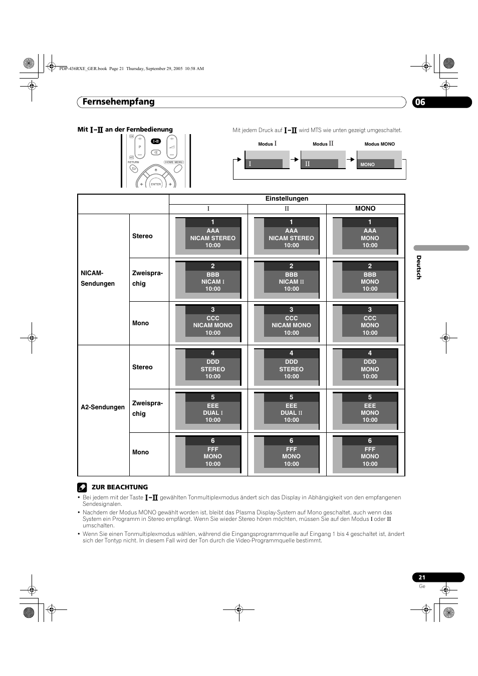 Fernsehempfang 06 | Pioneer PDP-436RXE User Manual | Page 109 / 134