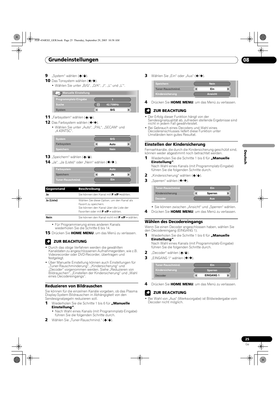 Grundeinstellungen 08 | Pioneer PDP-436RXE User Manual | Page 113 / 134