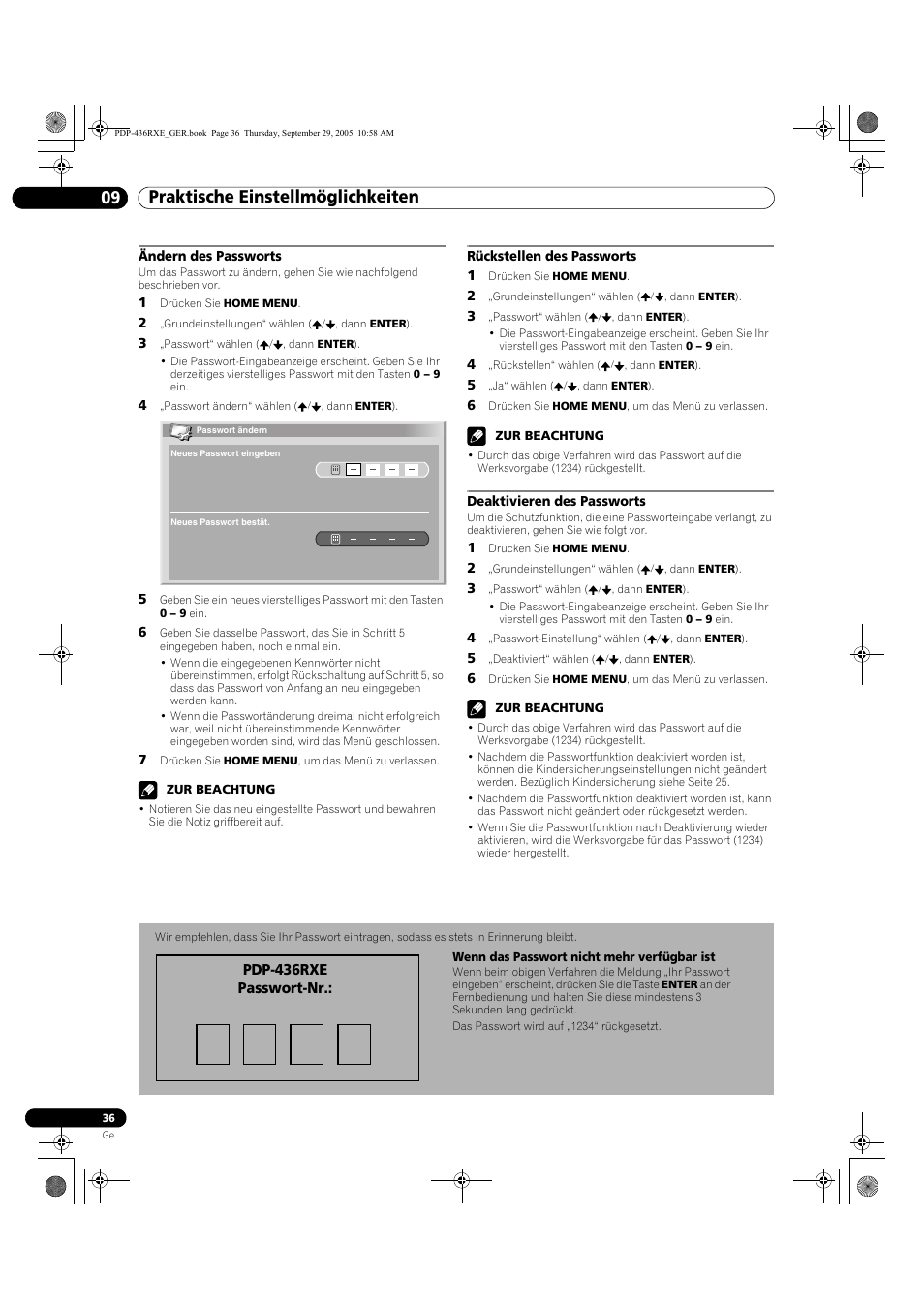 Praktische einstellmöglichkeiten 09 | Pioneer PDP-436RXE User Manual | Page 124 / 134