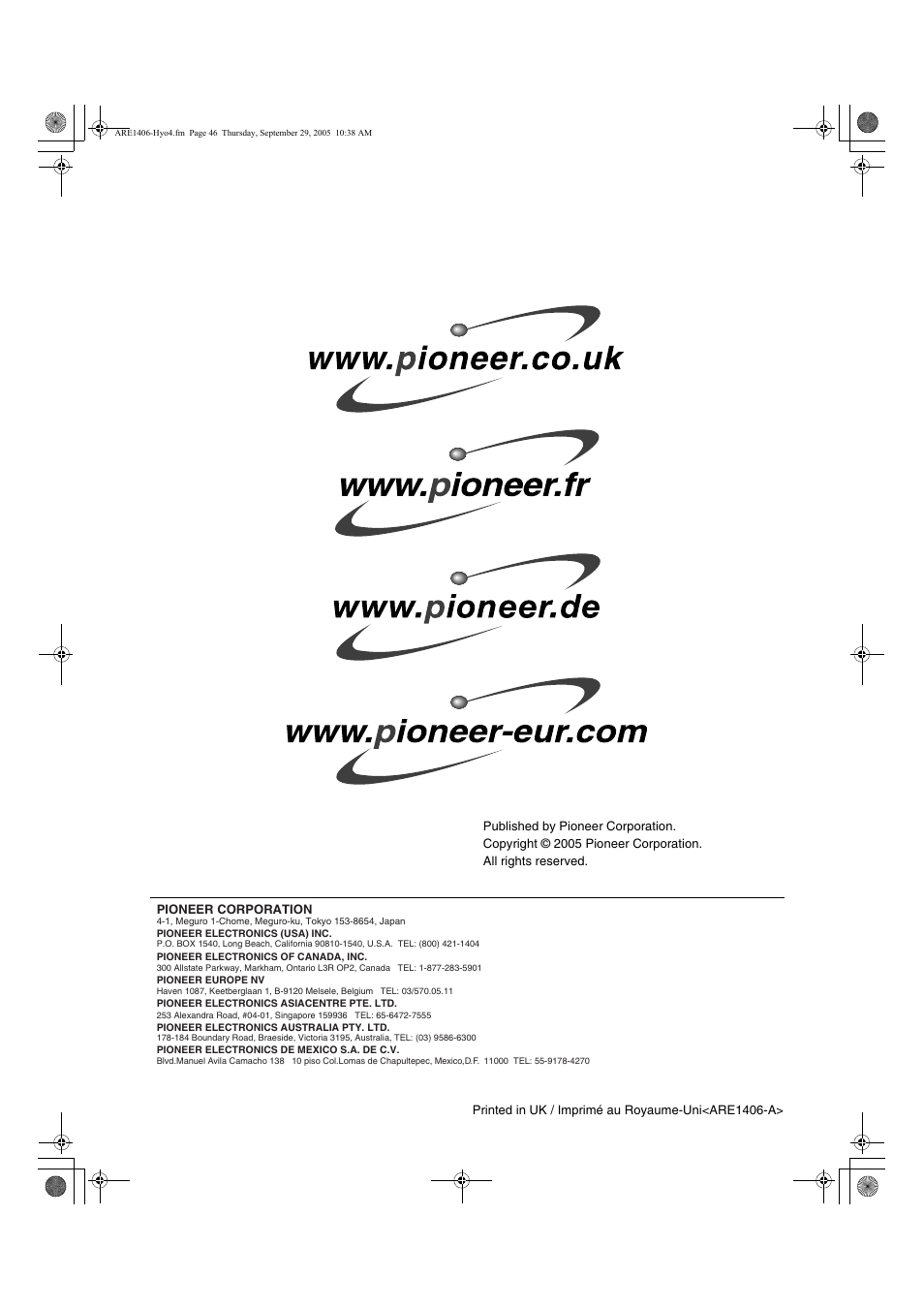 Pioneer PDP-436RXE User Manual | Page 134 / 134