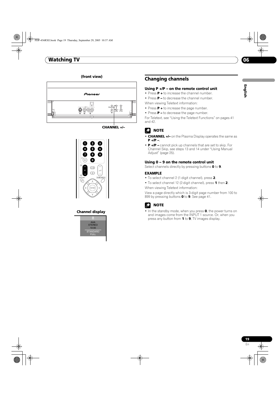 Changing channels, Watching tv 06 | Pioneer PDP-436RXE User Manual | Page 19 / 134