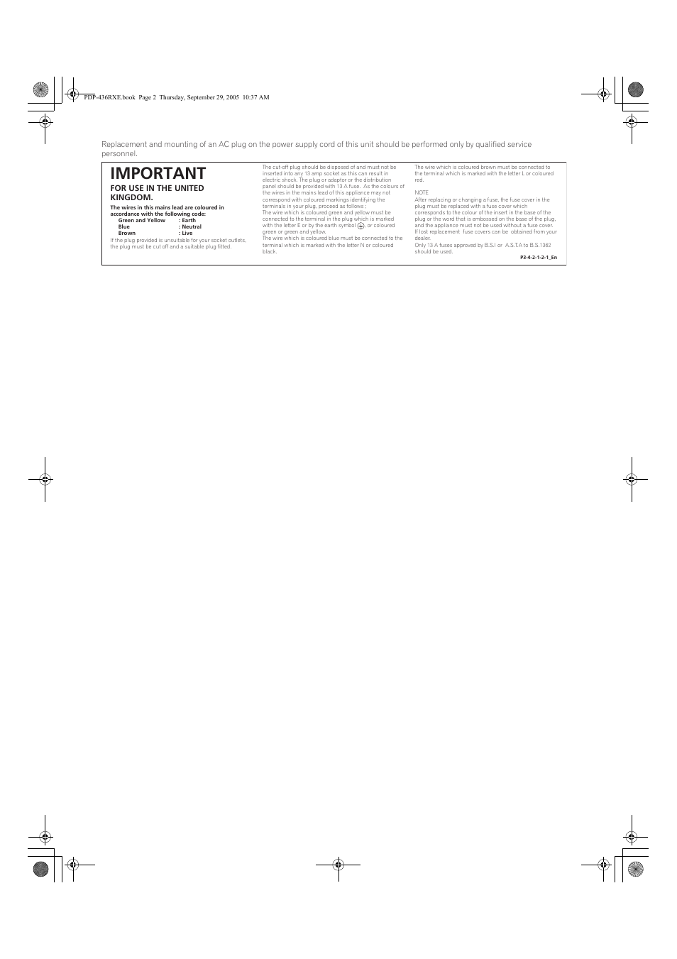 Important | Pioneer PDP-436RXE User Manual | Page 2 / 134