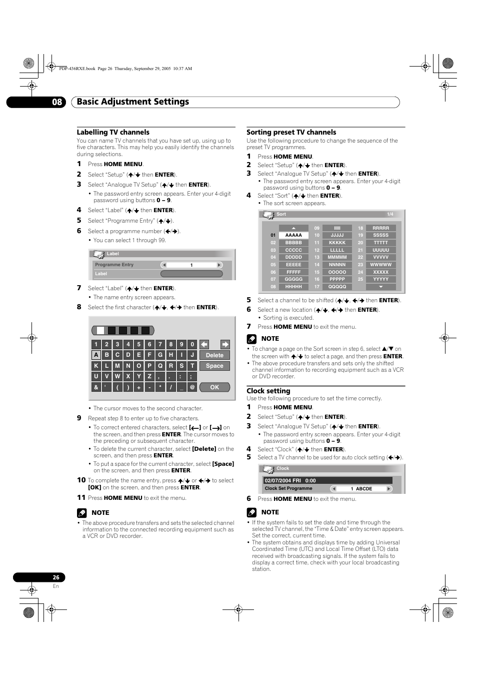 Basic adjustment settings 08 | Pioneer PDP-436RXE User Manual | Page 26 / 134