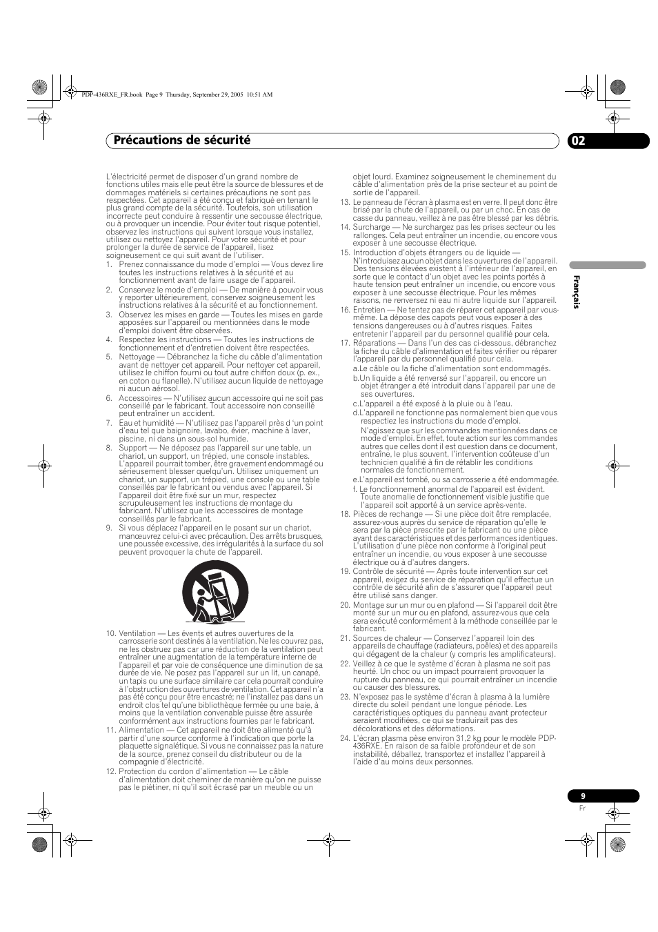 02 précautions de sécurité, Précautions de sécurité 02, Précautions de sécurité | Pioneer PDP-436RXE User Manual | Page 53 / 134